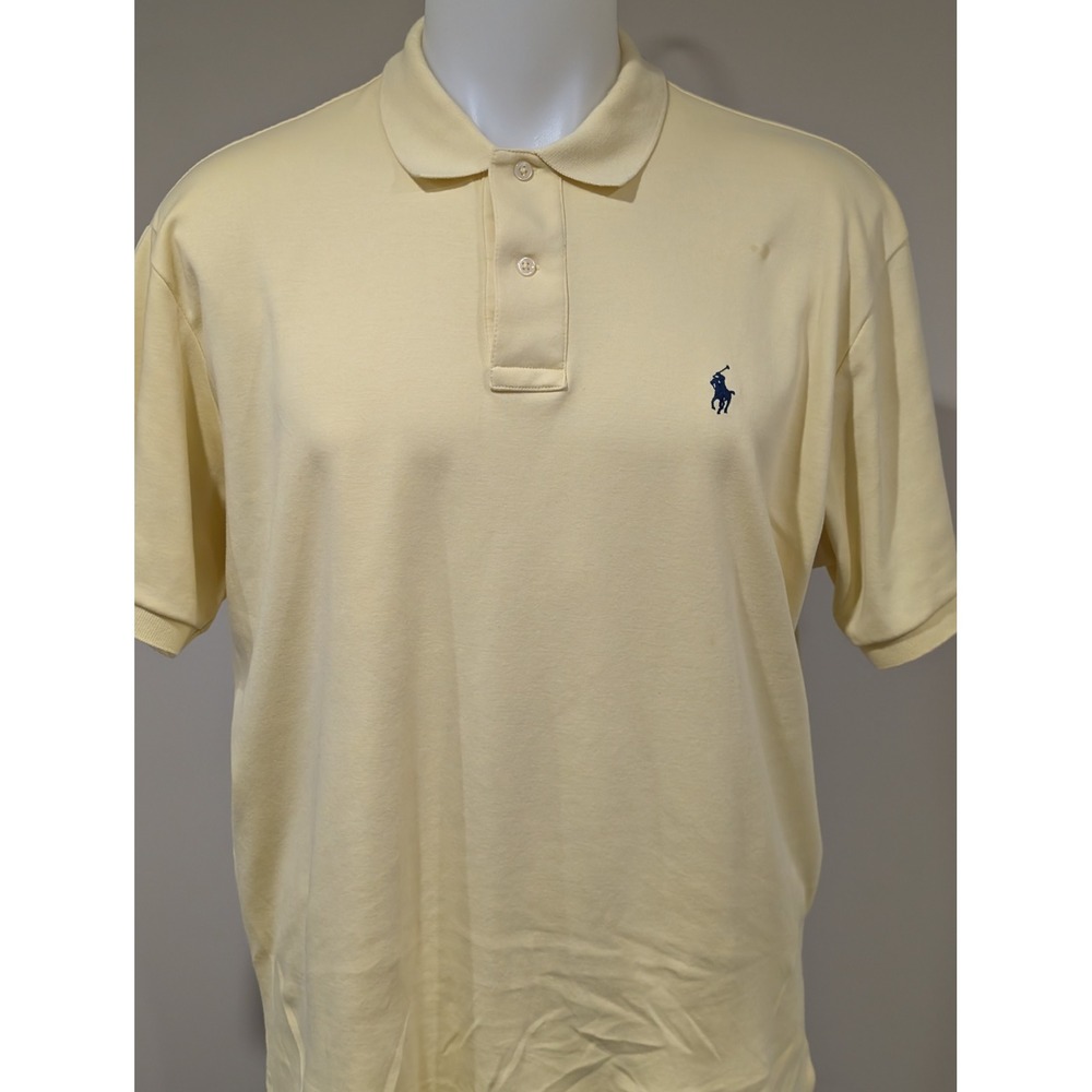 Polo Ralph Lauren Mens Large Yellow Short Sleeve Cotton Polo Shirt Navy Pony